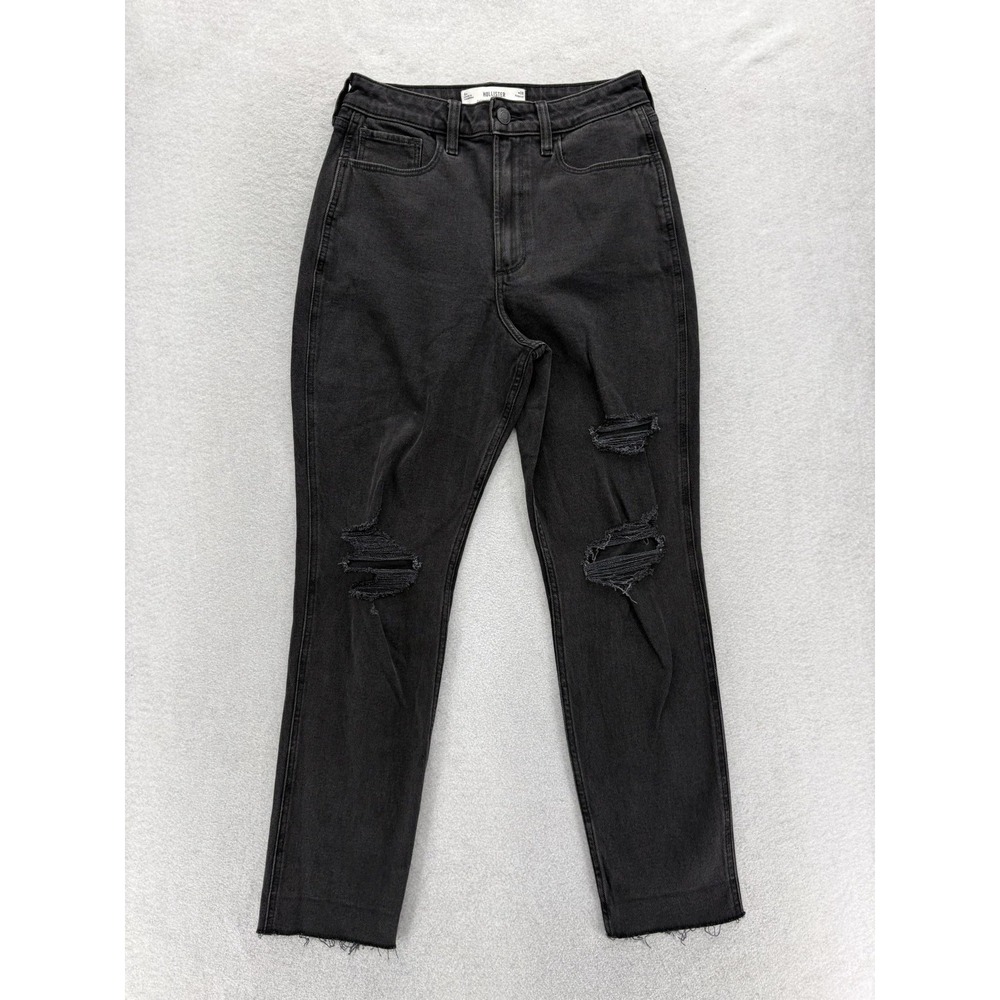 Hollister Curvy Ultra High-Rise Mom Jeans Womens 6 Charcoal Distressed Preppy